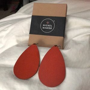 Nickel & Suede Leather Earrings/Orange Teardrop!